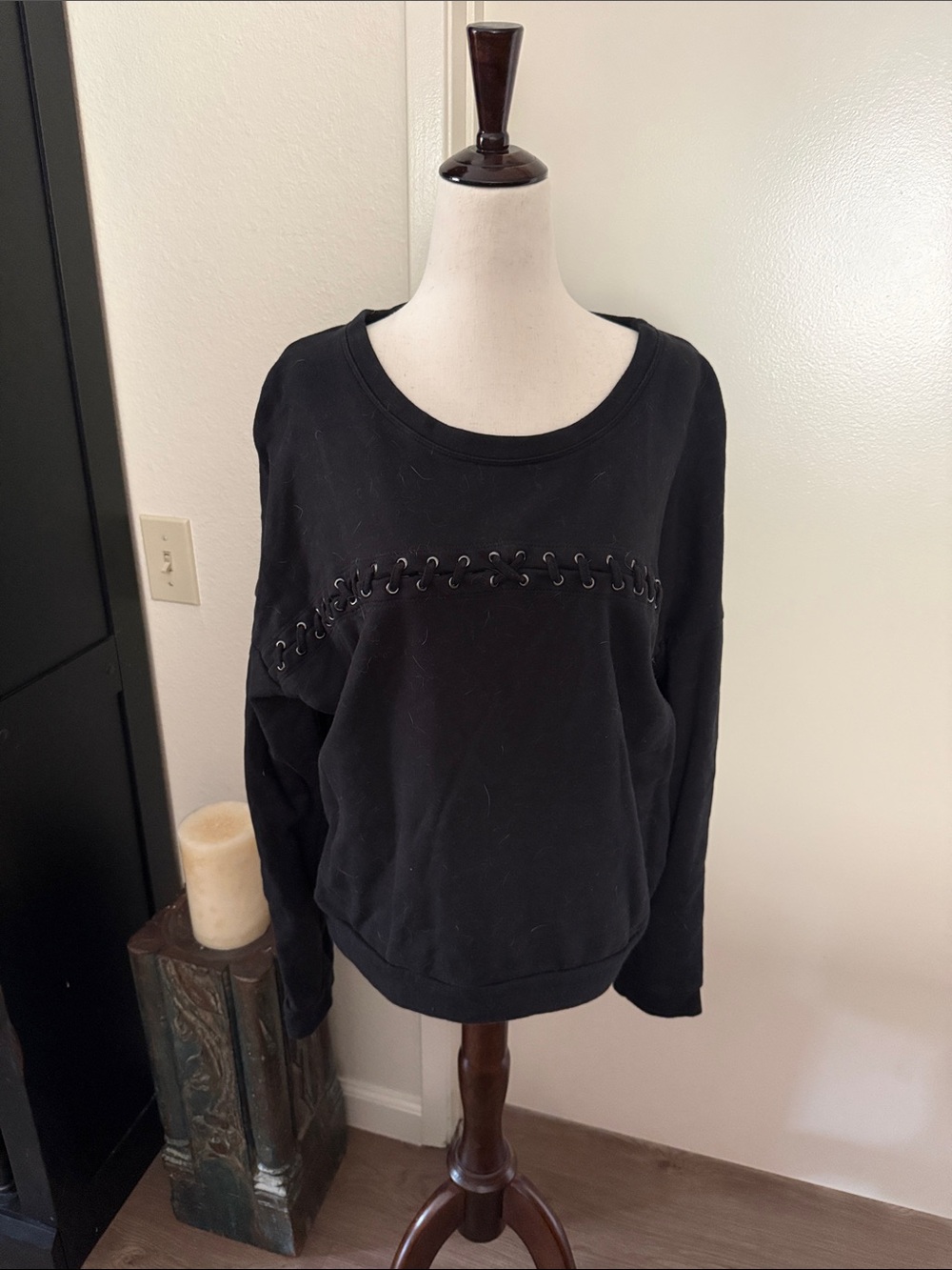 Mikoh Black Lace-Up Eyelet Sweatshirt